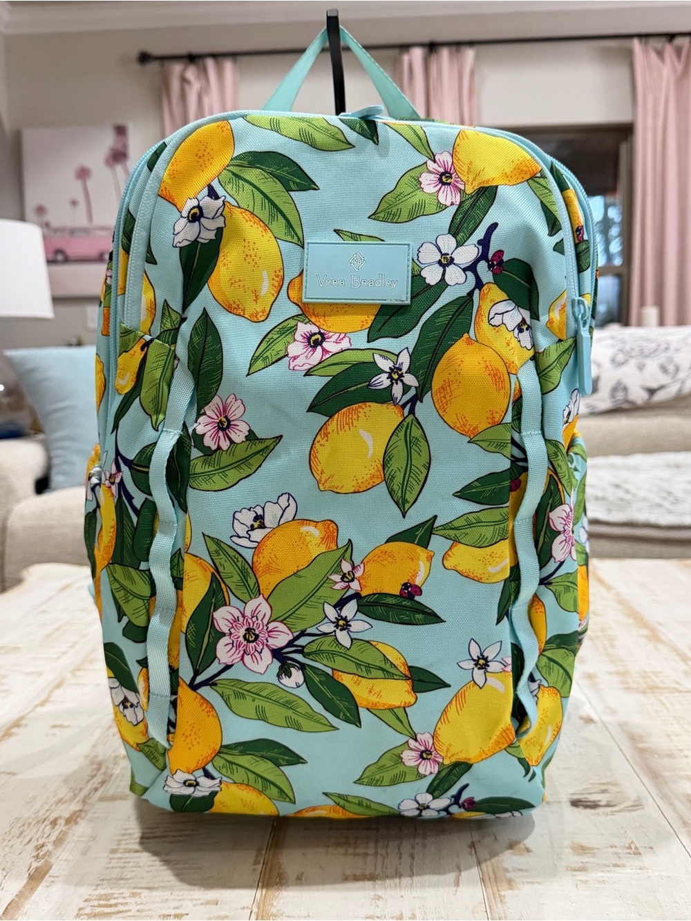 Vera Bradley Backpack Lemon Floral Grove Blue Essential Large Sporty Backpack